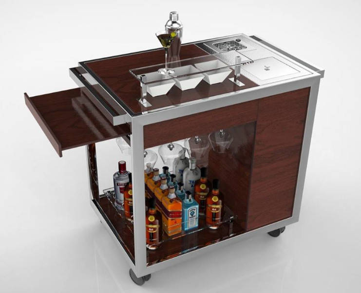 Professional mixology cart with glass chiller